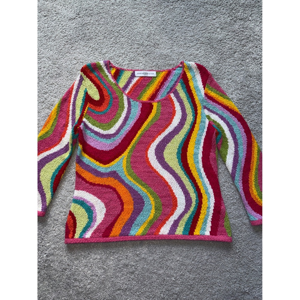Marisa Christina Women Vintage Psychedelic Wave Knit Sweater Y2K Retro Colorful